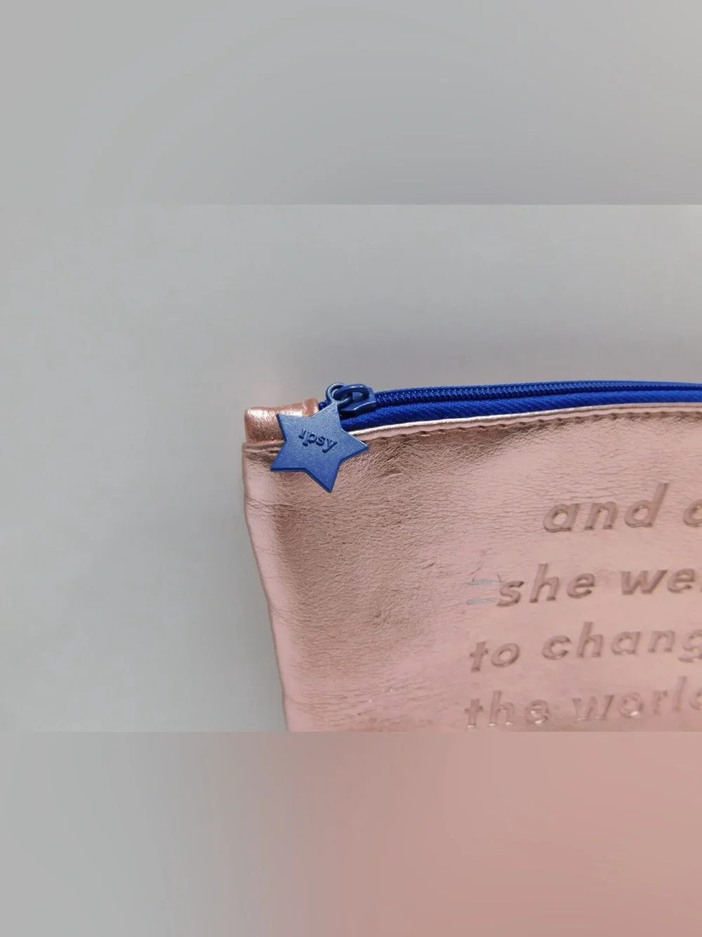 IPSY Rose Gold Metallic Makeup Bag Cosmetic Pouch Quote Travel Case